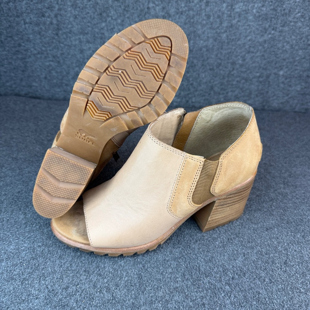 Sorel Nadia Peep Toe Sandal Booties Leather Block Heel Ankle Boots Womens 7.5